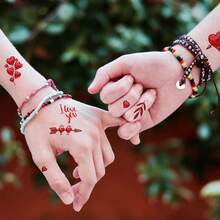 10張情人節系列紋身貼紙,情書心形蛋糕禮物圖案情侶臨時紋身貼紙,身體臂膀彩妝藝術防水假紋身貼紙 - 彩色 - 查看 3