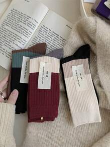 2pairs Randomly Dispatched Women's Knee-High Socks Made Of Colorblock Cashmere With Drawstring - Multicolor - View 5