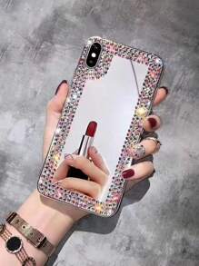 Luxury Rhinestone Trimmed Mirror Protective Case Compatible With Iphone 17 Pro Max, 15 Plus - Multicolor - View 1