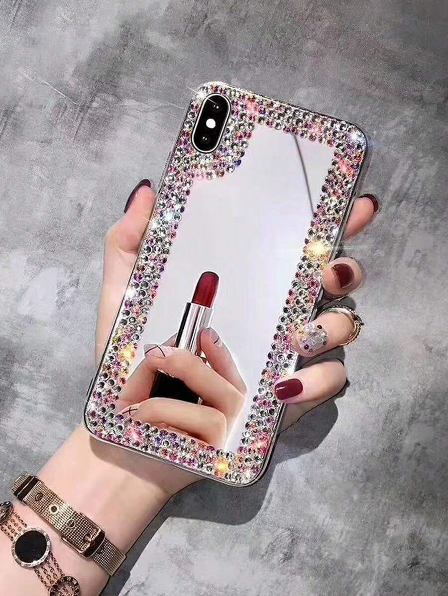 Luxury Rhinestone Trimmed Mirror Protective Case Compatible With Iphone 17 Pro Max, 15 Plus - Multicolor - View 1
