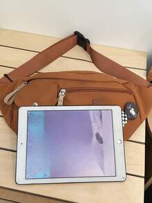 1個純色尼龍材質多功能男士胸包,適用於旅行和上下班通勤,腰包單肩側背包。適用於情人節禮物 - 棕色 - 查看 7