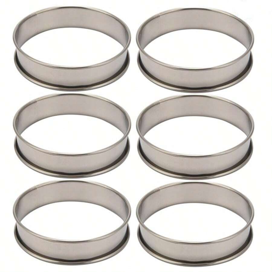 6 Pack 4 Inch Double Rolled English Muffin Rings, Stainless Steel Crumpet Rings, Tart Rings, Round - Silver - View 1