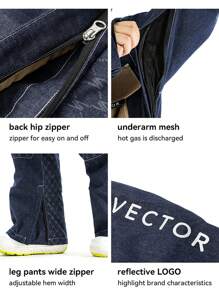 男女牛仔滑雪服纳米级防水防风防污弹力耐磨透气加厚保暖适合户外滑雪滑雪服 - 藍色 - 查看 5