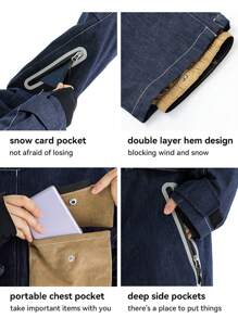 男女牛仔滑雪服纳米级防水防风防污弹力耐磨透气加厚保暖适合户外滑雪滑雪服 - 藍色 - 查看 6