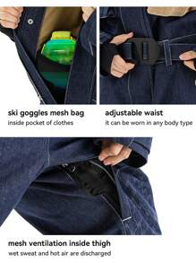 男女牛仔滑雪服纳米级防水防风防污弹力耐磨透气加厚保暖适合户外滑雪滑雪服 - 藍色 - 查看 4