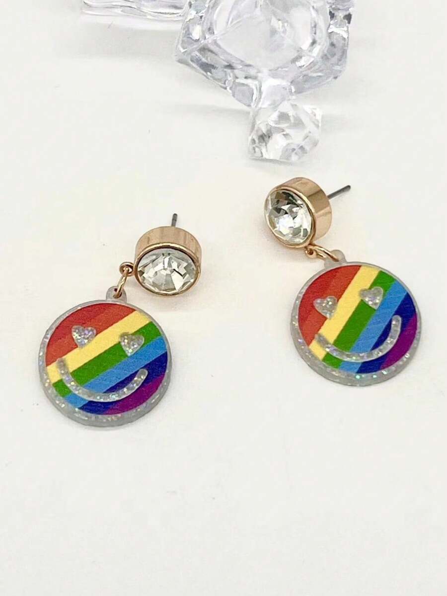 1pair Fashionable Minimalist Acrylic Material Smiling Face Shape Drop Earrings - Multicolor - View 1