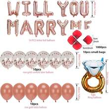 45個玫瑰金色“will You Marry Me”氣球,配以1000片紅色絲綢玫瑰花瓣的鑽石心臟求婚氣球,用於婚姻提議的想法婚禮愛情婚禮派對裝飾情人節派對, - 玫瑰金 - 查看 2