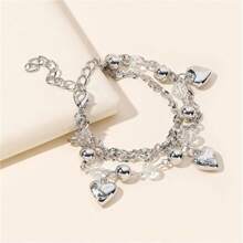 1個歐美風格的心形蝴蝶和蛇形手環,時尚的蝴蝶和流蘇細節簡單手鐲 - 銀色 - 查看 7