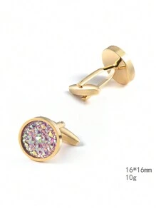 New Arrival Round Shape Cubic Zirconia Inlaid French Cufflinks, Gold-Tone Metal Cufflinks - Yellow Gold - View 5
