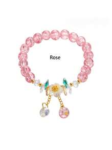 1入兒童晶鑽手鍊,包括破裂、爆裂、山茶花、玫瑰石英和玻璃等多種珠子,適用於女孩 - 玫紅色 - 查看 1