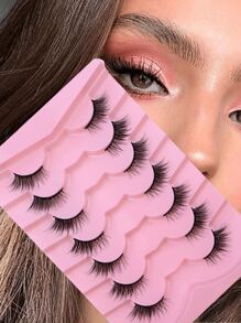 7對半眼睫毛,厚實蓬鬆貓眼式仿蟉羊毛假睫毛,短長捲翹睫毛 - 眼尾拉長款 - 查看 1