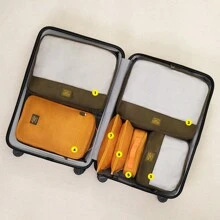 7pcs Compression Packing Cubes, Contrast Color Travel Storage Bag Set, Digital Toiletries Cosmetics Packing Storage Bag, Patchwork Clothes Shoes Organizer For Suitcase Luggage Travel Holiday Essentials Holiday Travel Essentials Travel Bag Travel Accessories - Orange - View 4