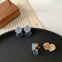 簡約優雅的藍色夾式耳環,適合青少年女孩和無耳洞女性,適合日常佩戴 - 藍色 - 查看 4