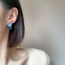 簡約優雅的藍色夾式耳環,適合青少年女孩和無耳洞女性,適合日常佩戴 - 藍色 - 查看 3