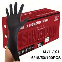 100入組黑色一次性丁腈手套,耐用清潔手套,紋身手套,防水多用途手套,適用於廚房、燒烤、園藝、清潔、染髮、美容沙龍、家用工具 - 黑色 - 查看 1