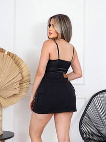 Women Denim Skirts - 黑色 - 查看 5