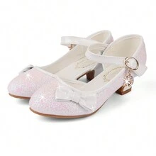 Girls Princess Shoes Sequins Sweet Bows High Heels Wedding Party Dress Shoes Dance Bright Diamond Cosplay Christmas Festival Shoes Pink Blue Purple Gold Silver - 白色 - 查看 5