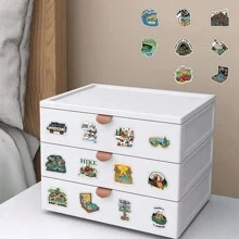 52 件卡通户外露营装备贴纸，Ins 风格，时尚材质图案，适用于玻璃、笔记本、手机壳、行李箱、冰箱、电脑、剪贴簿、书桌装饰，防水自粘贴花 - 彩色 - 查看 5