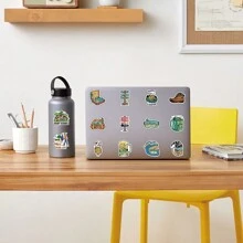 52 件卡通户外露营装备贴纸，Ins 风格，时尚材质图案，适用于玻璃、笔记本、手机壳、行李箱、冰箱、电脑、剪贴簿、书桌装饰，防水自粘贴花 - 彩色 - 查看 7