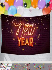 1片2024年快樂新年攝影背景用涤纶織物製成,黑金煙火背景,適合室內外卧室客廳裝飾,並附設免費安裝工具包
