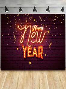 1片2024年快樂新年攝影背景用涤纶織物製成,黑金煙火背景,適合室內外卧室客廳裝飾,並附設免費安裝工具包
