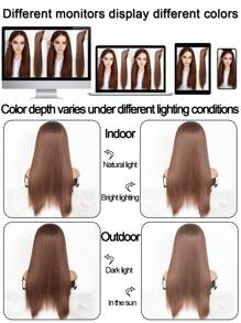 合成纖維長直髮箍半假髮夾片,蓬鬆自然假金髮黑棕色髮飾,配有髮帶 - Light Brown - 查看 7