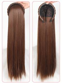 合成纖維長直髮箍半假髮夾片,蓬鬆自然假金髮黑棕色髮飾,配有髮帶 - Light Brown - 查看 2