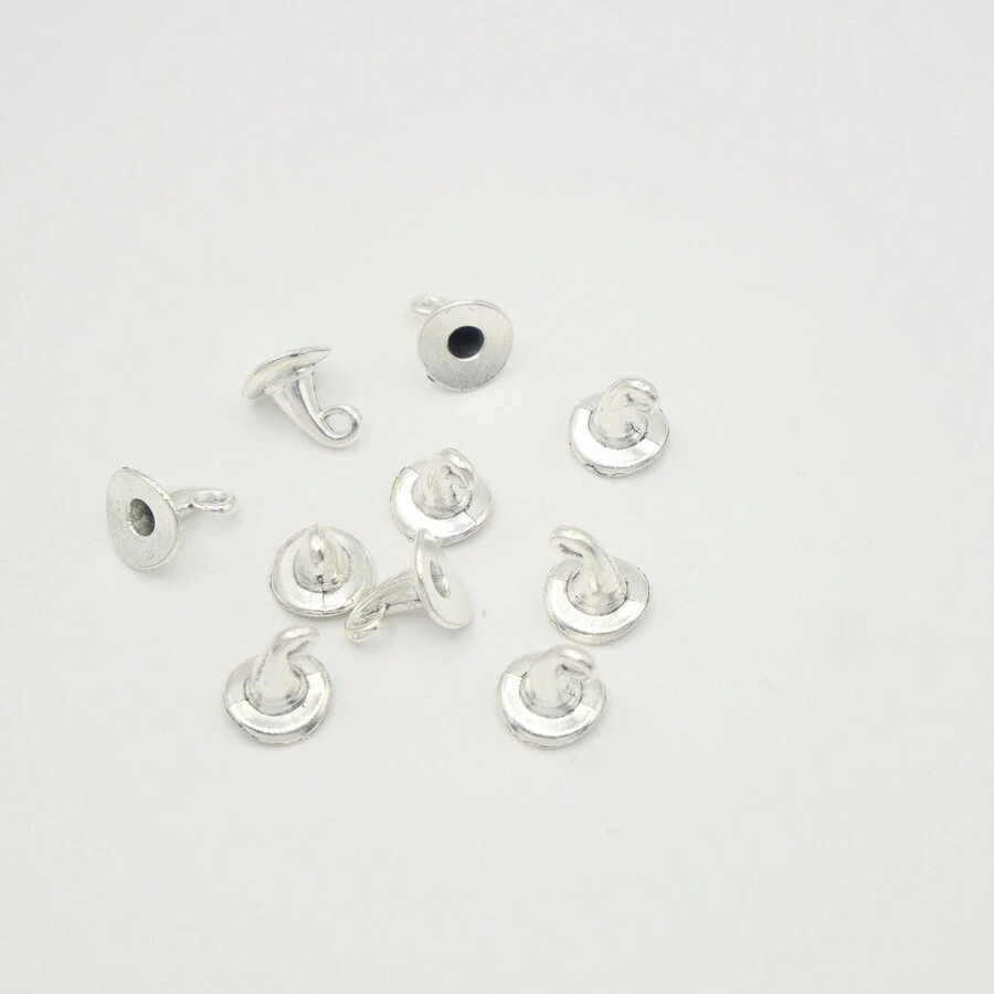 10入組復古合金帽形diy珠寶掛墜,手工藝品11x11mm - 復古銀色 - 查看 1