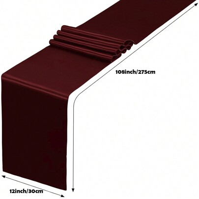 1 Pc Burgundy Satin Table Runner 12 X 108 Inches Long, Bright Smooth Satin Wedding Table Runner Decorations For Birthday Parties, Buffet, Banquets, Graduations, Engagements
