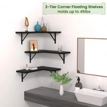 Floating Corner Shelves Set Of 3, Corner Shelves Wall Mounted, Floating Shelves For Bedroom Kitchen Living Room Bathroom Office- Gothic Style - 黑色 - 查看 5
