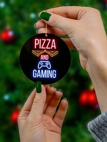 1pc 8cm*8cm "Pizza And Gaming" Acrylic Pendant With Gold Rope, Suitable For Commemorative Decoration, Daily Decoration, Door Handle Decoration, Backpack Decoration, Bedroom Decoration, Can Be Used As A Gift For Family And Friends - Multicolor - View 6