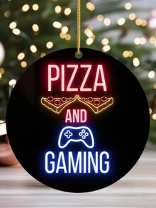 1pc 8cm*8cm "Pizza And Gaming" Acrylic Pendant With Gold Rope, Suitable For Commemorative Decoration, Daily Decoration, Door Handle Decoration, Backpack Decoration, Bedroom Decoration, Can Be Used As A Gift For Family And Friends - Multicolor - View 7