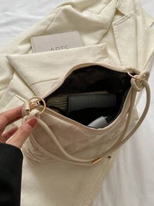 Solid Color & Minimalist & Fashionable Shoulder & Crossbody Bag For Women, Korean Style, Popular In 2023 - Khaki - View 7