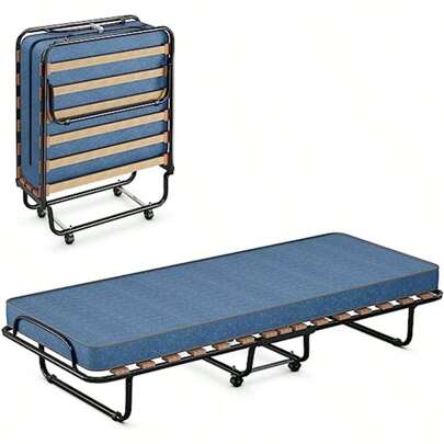 Guest Bed 80x190 Cm, Folding Bed With Mattress, Steel Frame, Single Bed Adults For Office & Bedroom