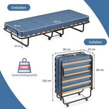 Guest Bed 80x190 Cm, Folding Bed With Mattress, Steel Frame, Single Bed Adults For Office & Bedroom - Blue - View 3