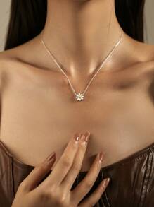 MODIAN 925 Sterling Silver White Enamel Flower Pendant Necklace Charm Daisy Neck Link Chain For Women Hypoallergenic Jewelry Valentines - Silver - View 1