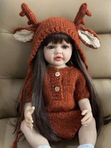 GUESSBELLY 逼真 55 厘米重生婴儿娃娃，全硅胶身体，22 英寸新生公主幼儿婴儿可爱过家家玩具女孩生日礼物 - 棕色 - 查看 4