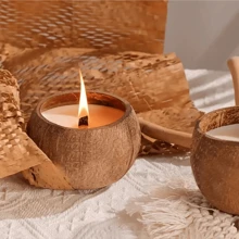 Vela en forma de cáscara de coco con aroma elegante y suave a leche de coco, que aporta una sensación de bosque, decoración de cáscara de coco' - Blanco - Ver 1