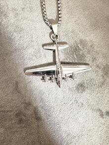 1pc Stylish Hip-Hop Style Airplane Pendant Stainless Steel Necklace For Men Couple, Daily Wear Valentine's Day Gift Can Be Layered - Multicolor - View 3