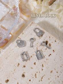 60入組日式迷你釘鎖扣形狀合金裝飾,五金ins風格鎖頭diy釘材料配件套組 - 彩色 - 查看 3