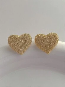 1 Pair Geometric Frosted Heart Stud Earrings - Frosted Love Earrings - View 7