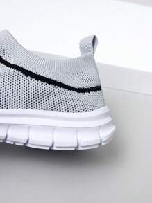 1pair Girls' Knitted Design Breathable Slip-On Casual Sneakers Suitable For Spring And Autumn Seasons - Grey - View 7