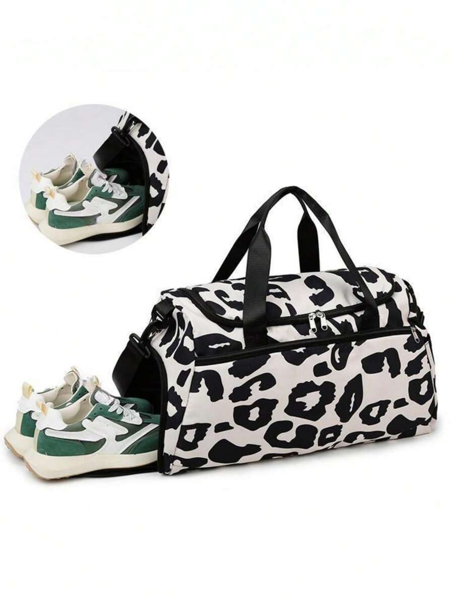 女士健身袋,運動旅行袋附鞋履隔層和濕物口袋,週末隨身包含隔層,男女通用,適用於旅行、健身、瑜伽（深粉紫色塗鴉） - 黑色 - 查看 1