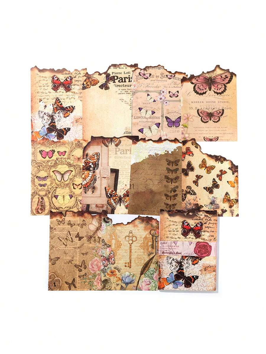 1book/10sheets, 3sheets Per Pattern, 30sheets In Total, Burnt Book Pages Series Vintage Ins English Letter Notebook Decoration Paper - Multicolor - View 1