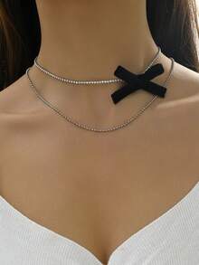 Elegant Bowknot & Rhinestone Decorated Necklace For Women, Perfect For Daily Wear, Valentine's Day And Anniversary Gift - Multicolor - View 8