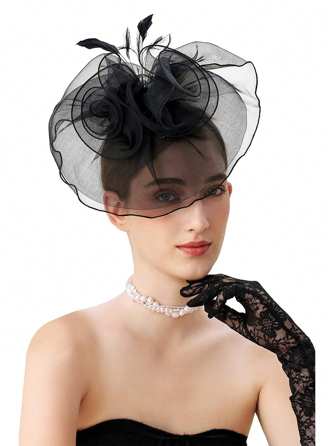 1Pcs Tea Party Fascinator Hat Feather Headdress Veil Flower Turban