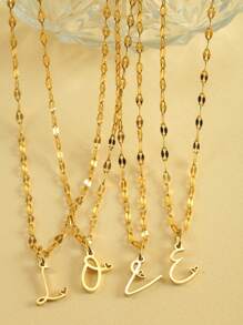 Magic Fish 1個金色不銹鋼唇形項鍊,附有a-z26英文字母吊墜,適用於名字首字母、情人節、新年贈禮 - 金黃色 - 查看 5