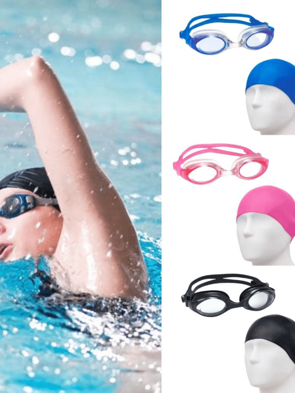 Kit Touca de Mergulho Touca Natação Hidrogisnática de Silicone + Óculos de Piscina Adulto