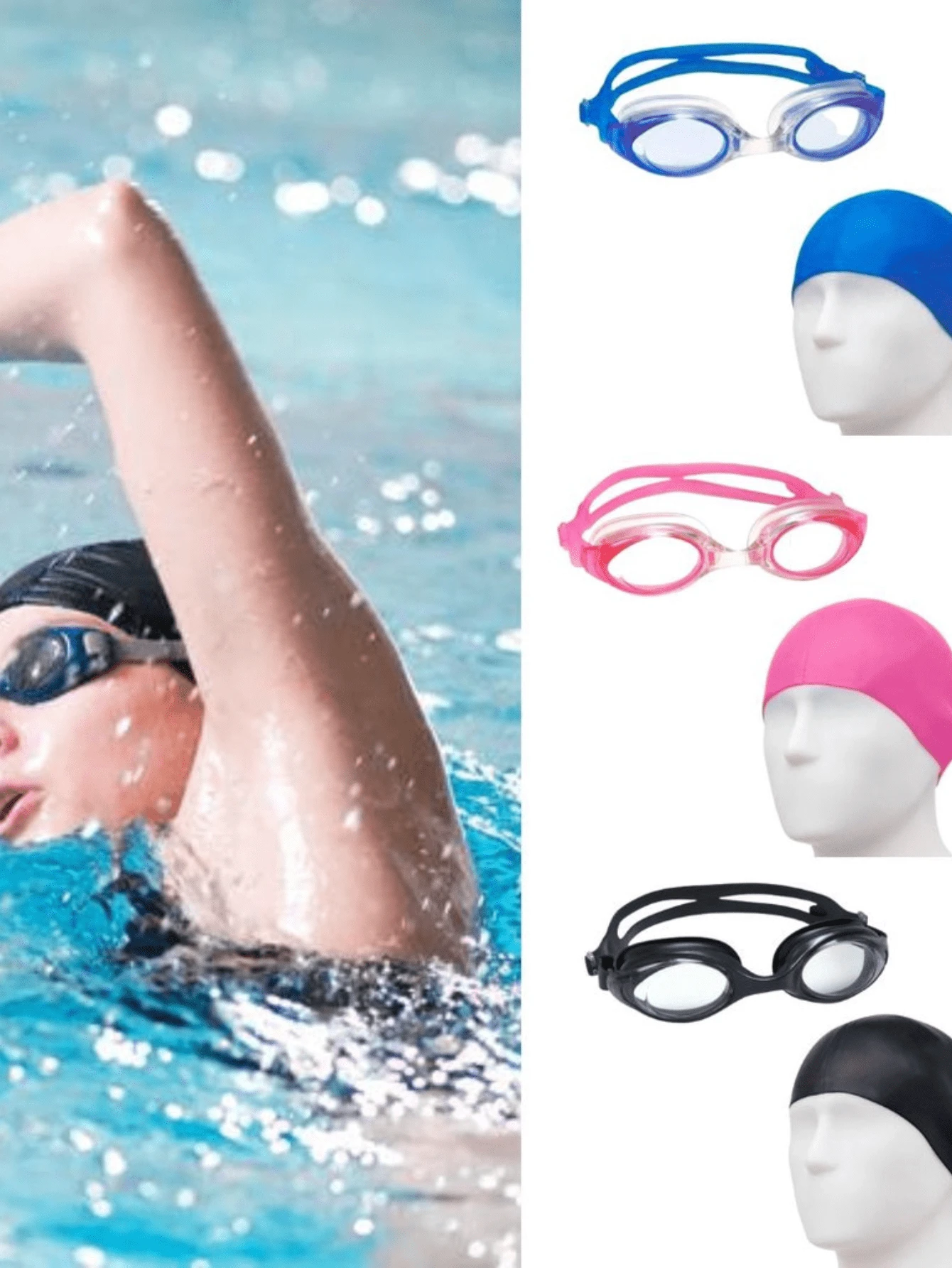 Kit Touca de Mergulho Touca Natação Hidrogisnática de Silicone + Óculos de Piscina Adulto - Preto - Visão 1