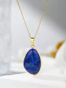 Natural Stone Bezel Wrapped Oval Egg-Shaped Pendant Necklace Unisex Style Festival Present - Necklace - View 13